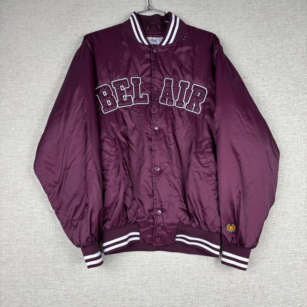 Vintage Bel-Air Athletics Men's Varsity Bomber Jacket Burgundy Fresh Prince